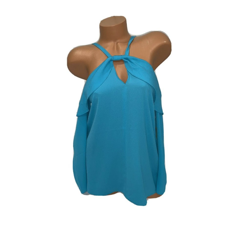 NEW Cece Turquoise Shirt Off Shoulder Long Sleeve Key Hole Small $78 New NWT Q91